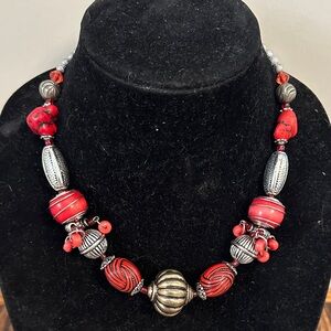 Elegant Red and Silver Beaded Necklace